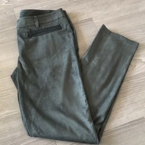 Olive faux suede pants, size 6.